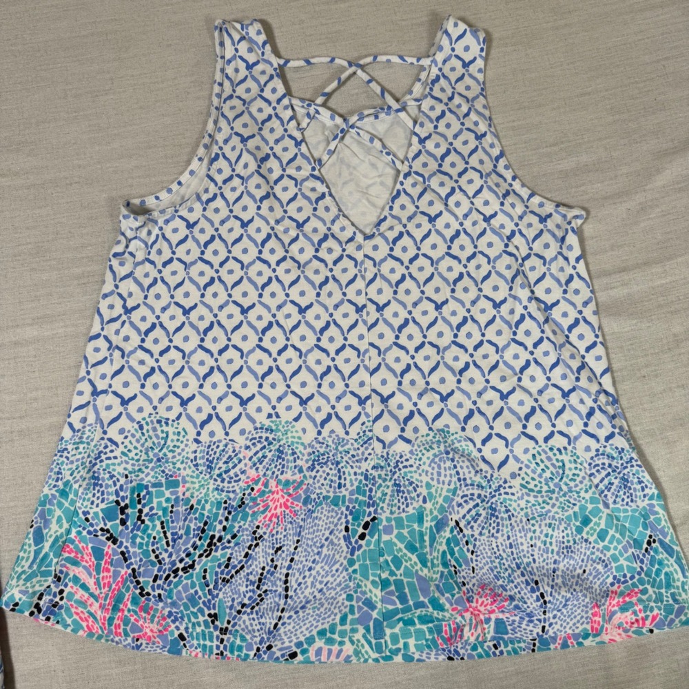 Lilly Pulitzer Lot of 2 - Etta V-Back Tank Top Pima Cotton Modal Blue Pink M - Picture 5 of 11